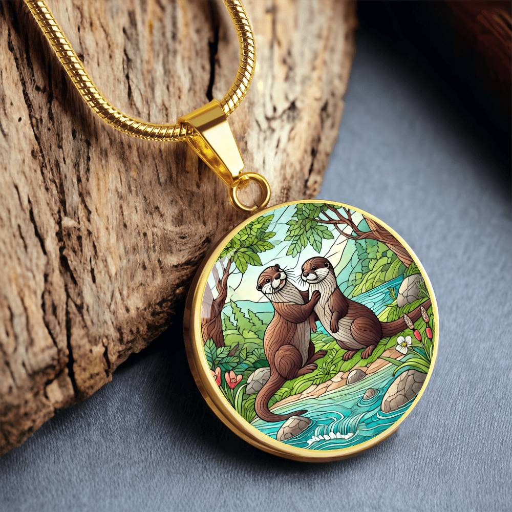 The Otter Pals Circle Pendant Necklace