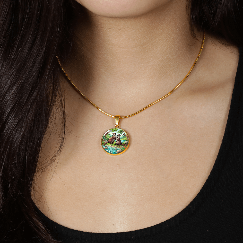 The Otter Pals Circle Pendant Necklace