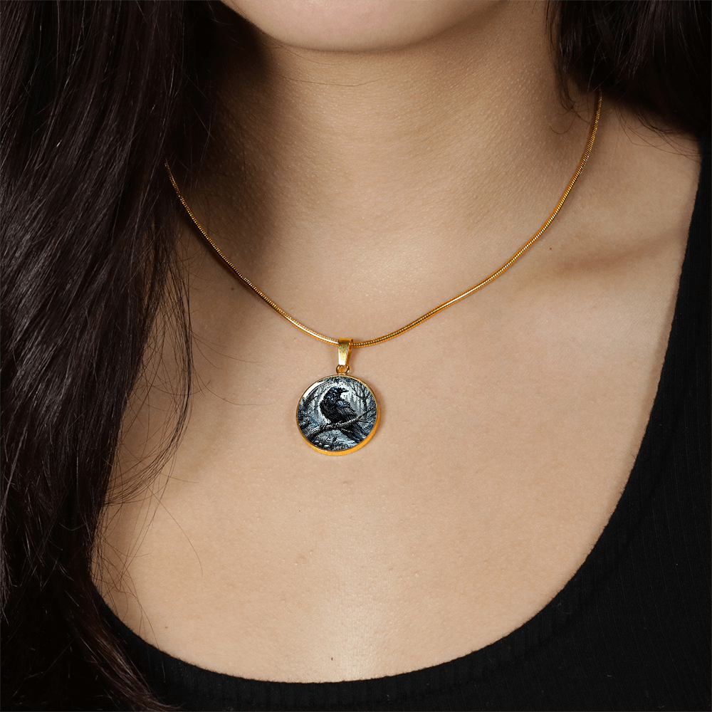 The Majestic Raven Circle Pendant Necklace