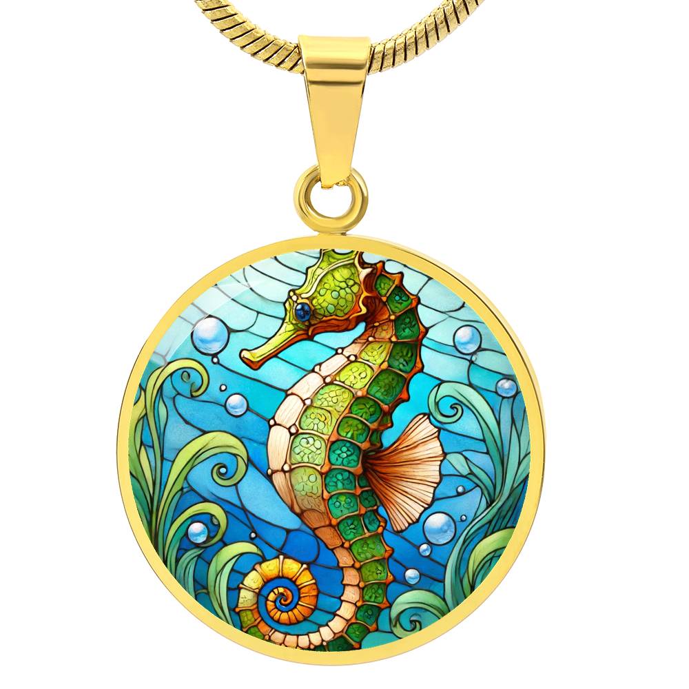 The Green Seahorse Circle Pendant Necklace