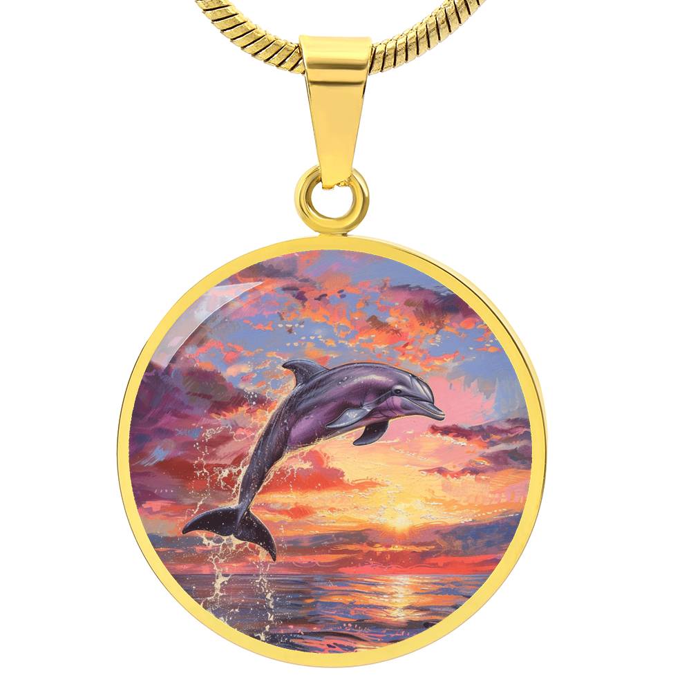 The Sunset Dolphin Circle Pendant Necklace