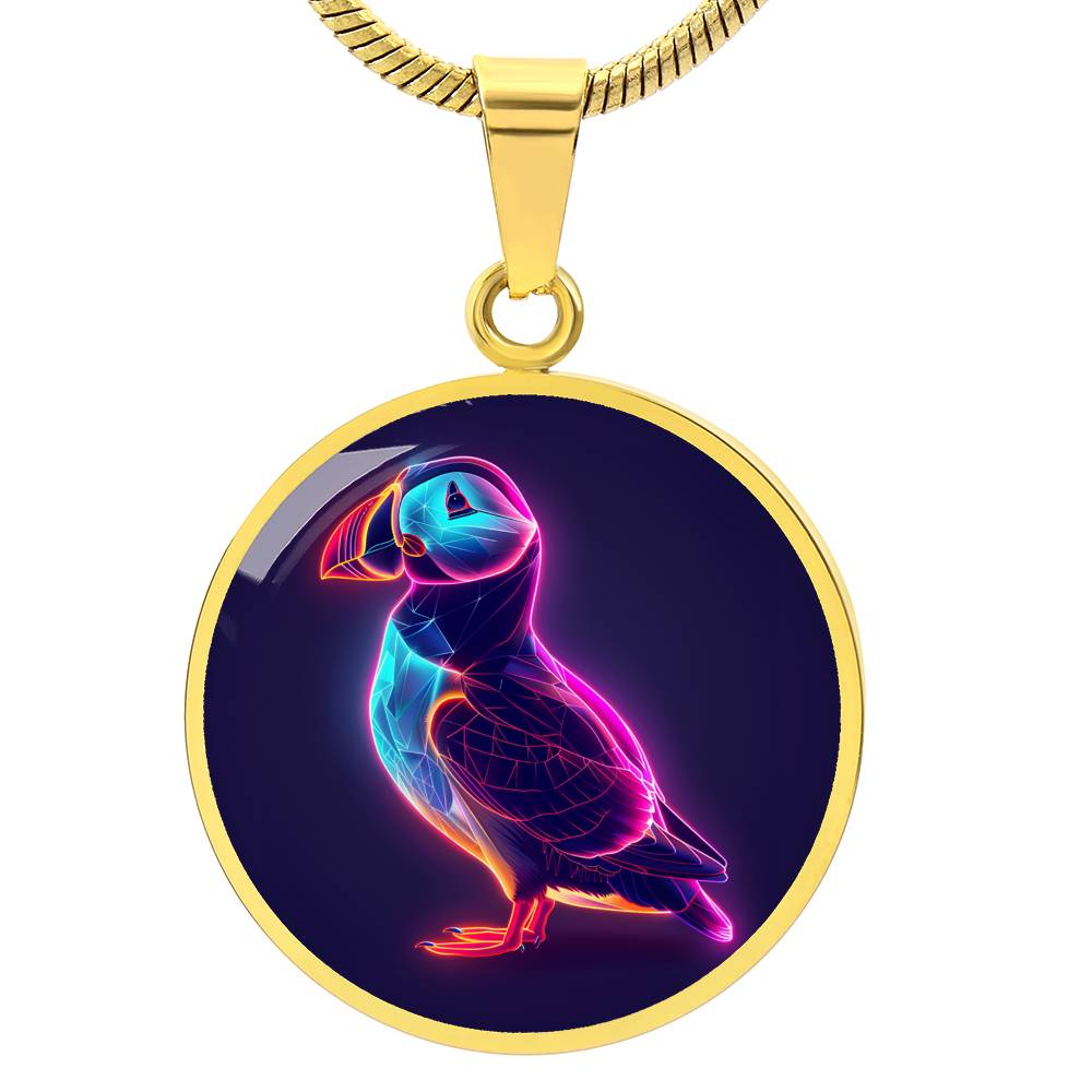 The Neon Puffin Circle Pendant Necklace