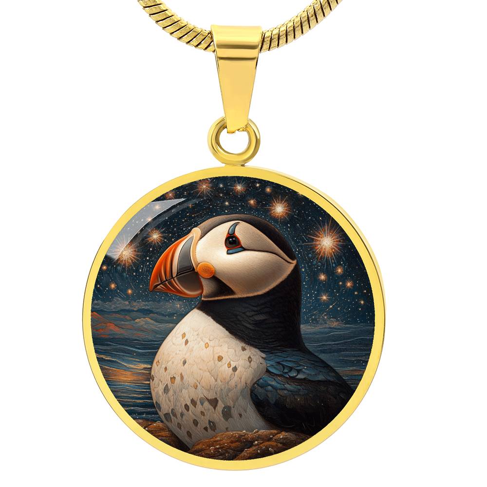 The Starry Puffin Circle Pendant Necklace