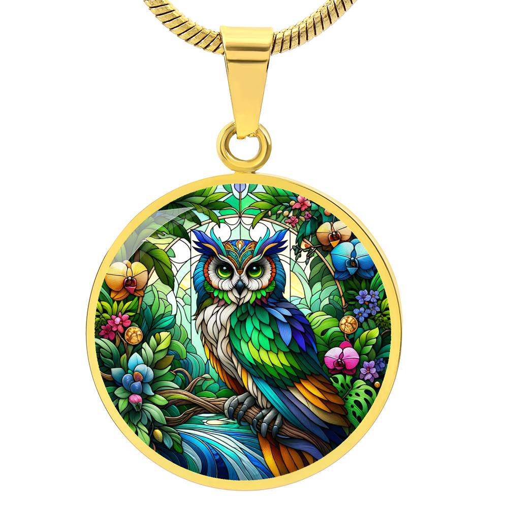 The Rainbow Owl Circle Pendant Necklace