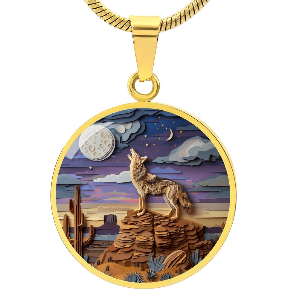 The Howling Coyote Circle Pendant Necklace