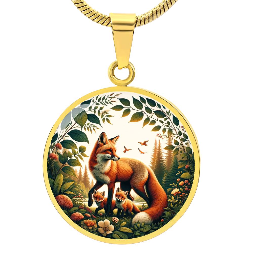 The Fox Family Circle Pendant Necklace