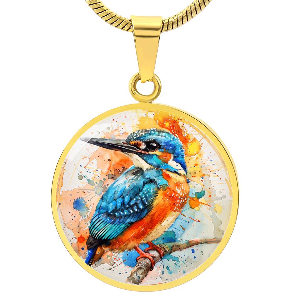 The Watercolor Kingfisher Circle Pendant Necklace