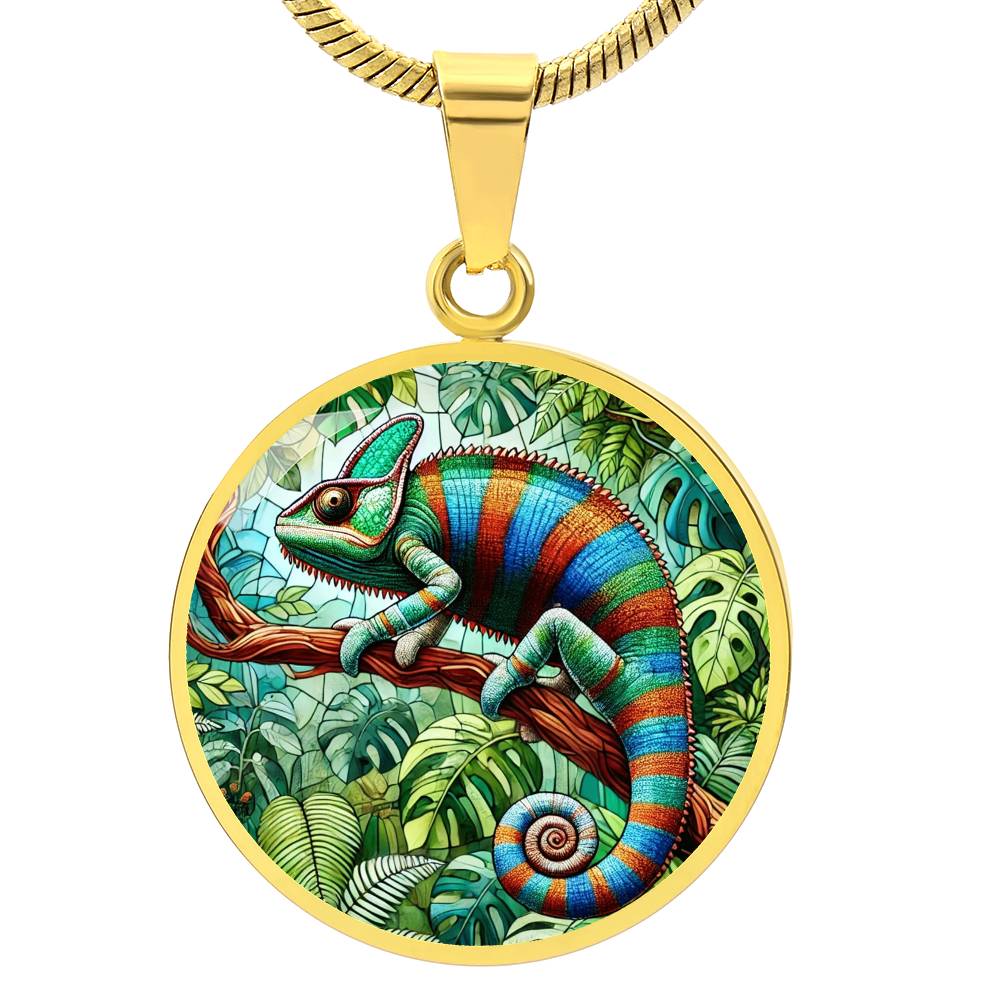 The Vibrant Chameleon Circle Pendant Necklace