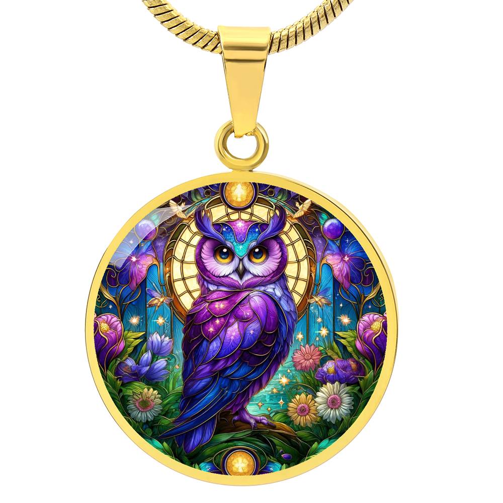 The Violet Owl Circle Pendant Necklace