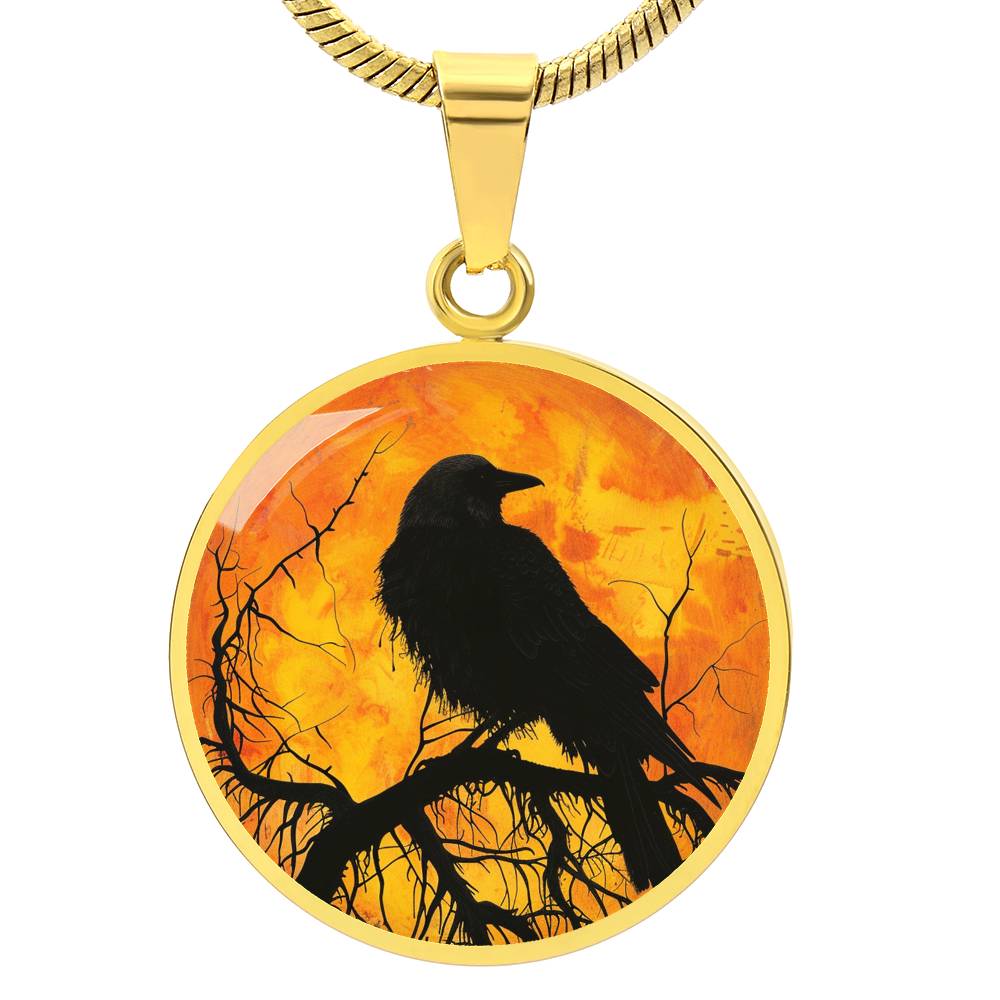 The Mystical Raven Circle Pendant Necklace