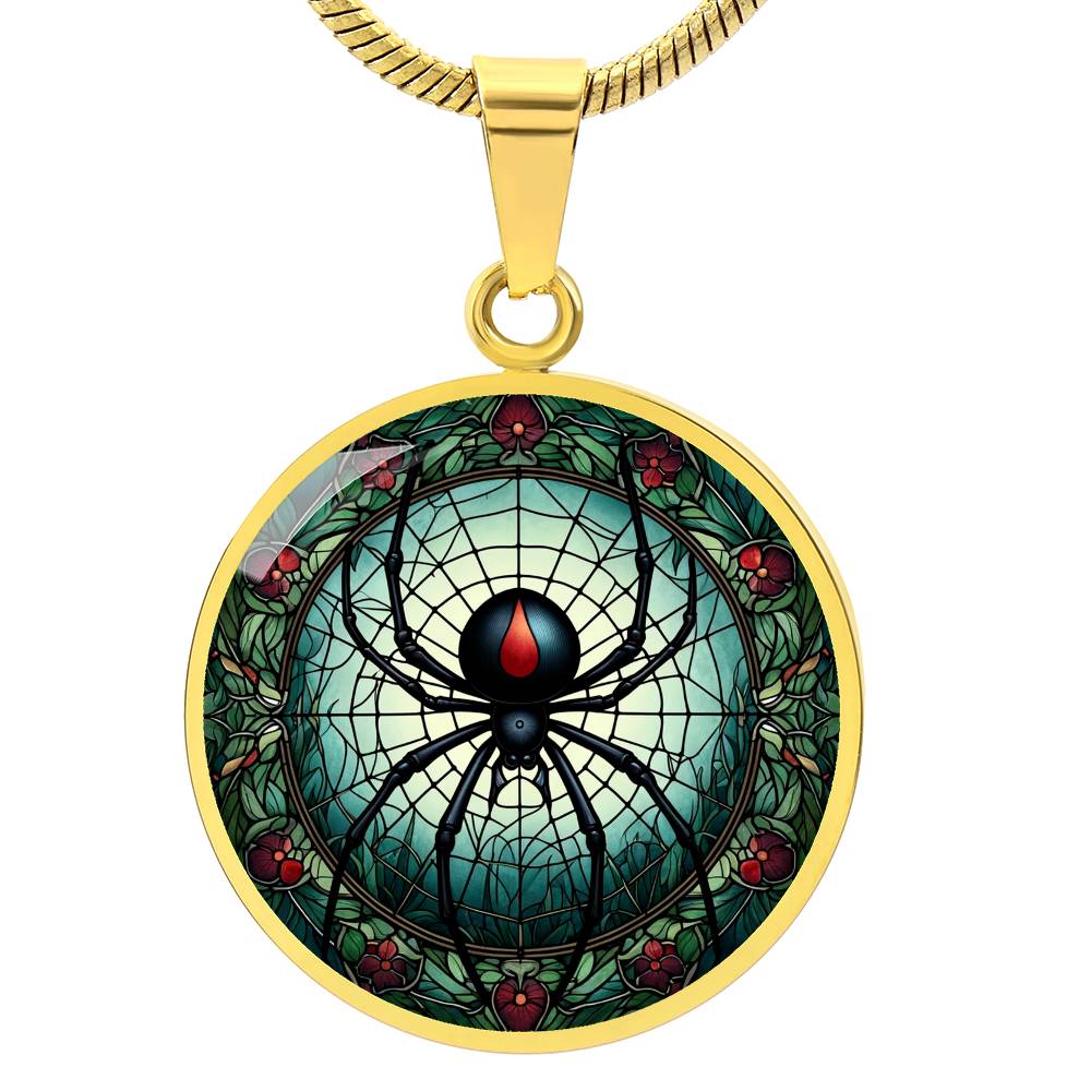 The Black Widow Spider Circle Pendant Necklace