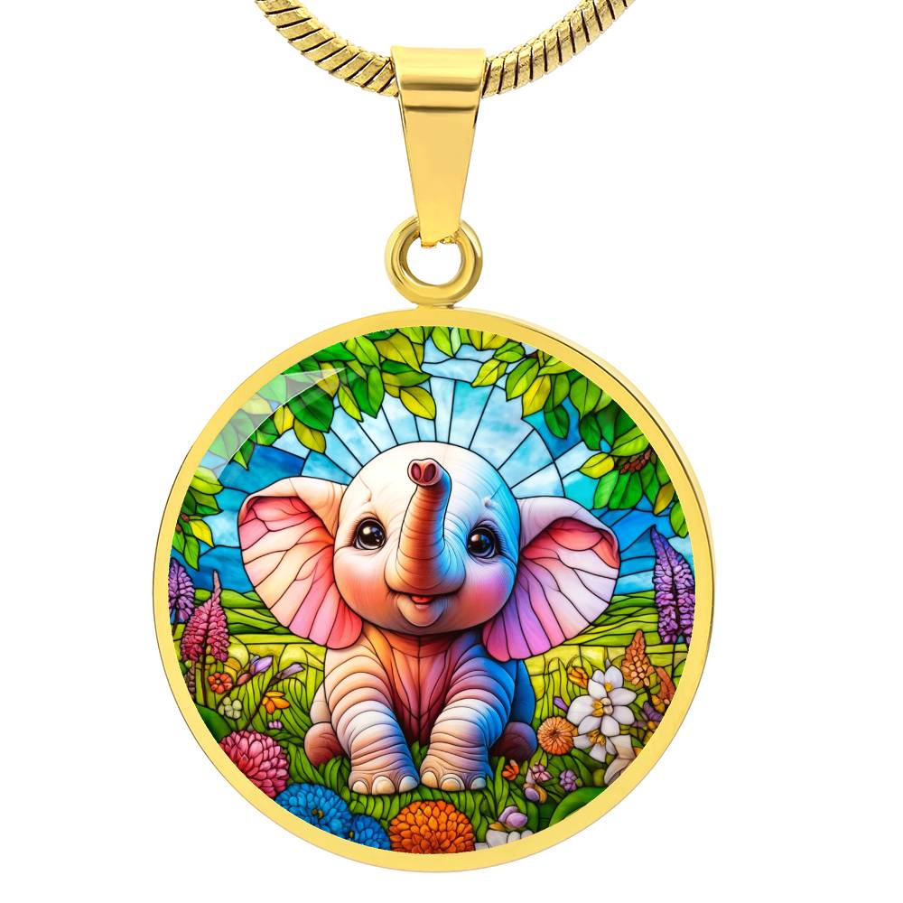 The Pink Elephant Circle Pendant Necklace