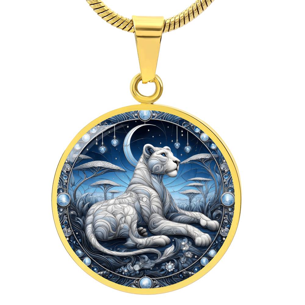 The Night Lioness Circle Pendant Necklace