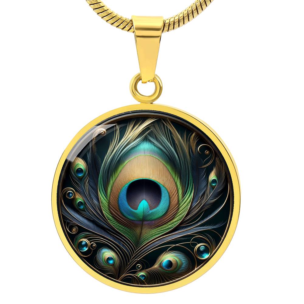 The Peacock Feather Circle Pendant Necklace