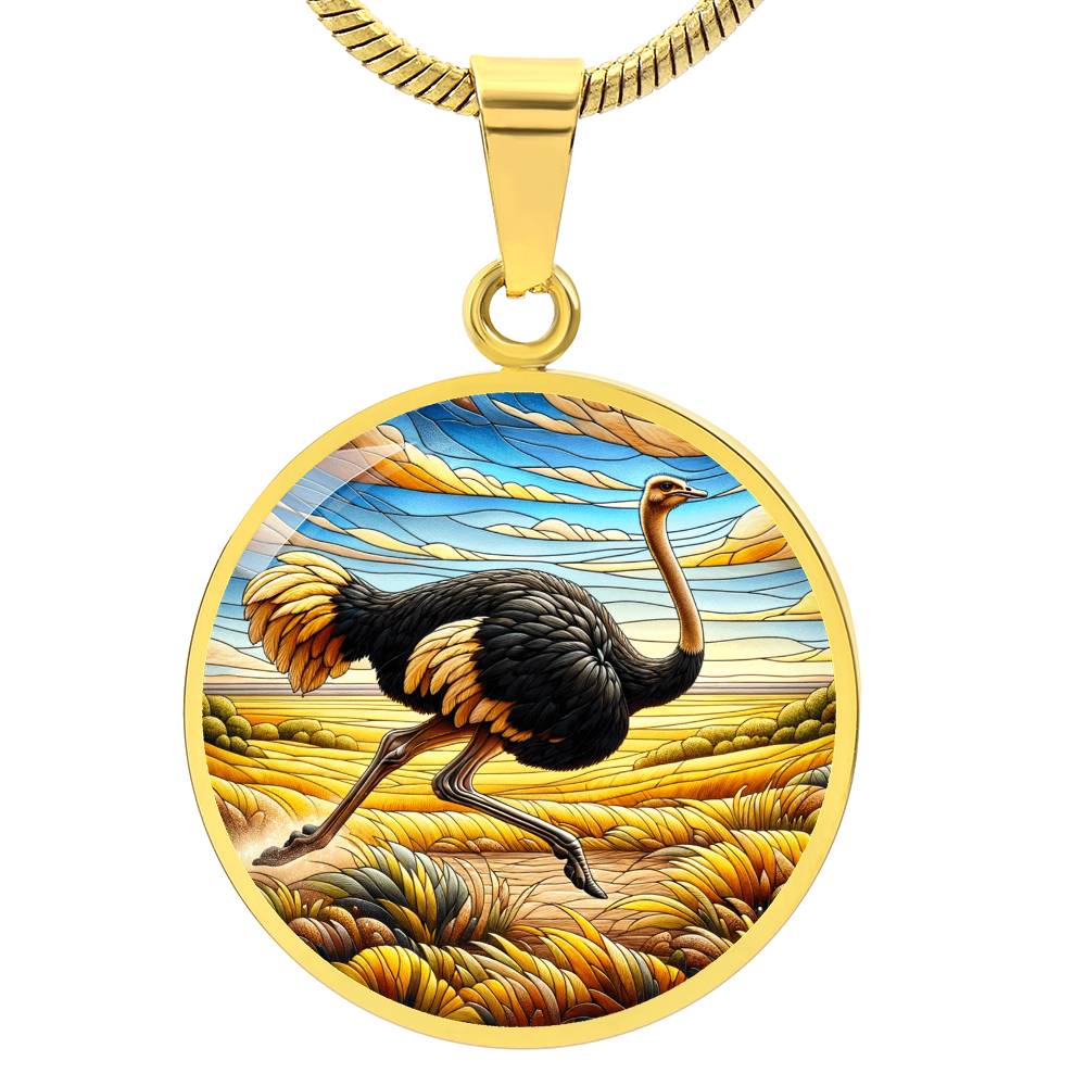 The Ostrich Bird Circle Pendant Necklace