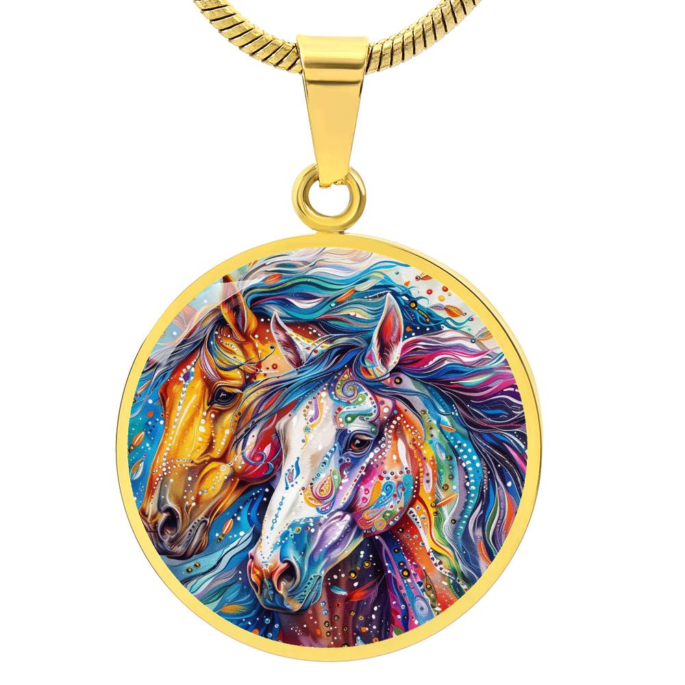 The Colored Horses Circle Pendant Necklace