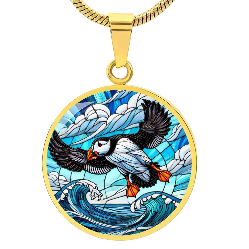 The Flying Puffin Circle Pendant Necklace