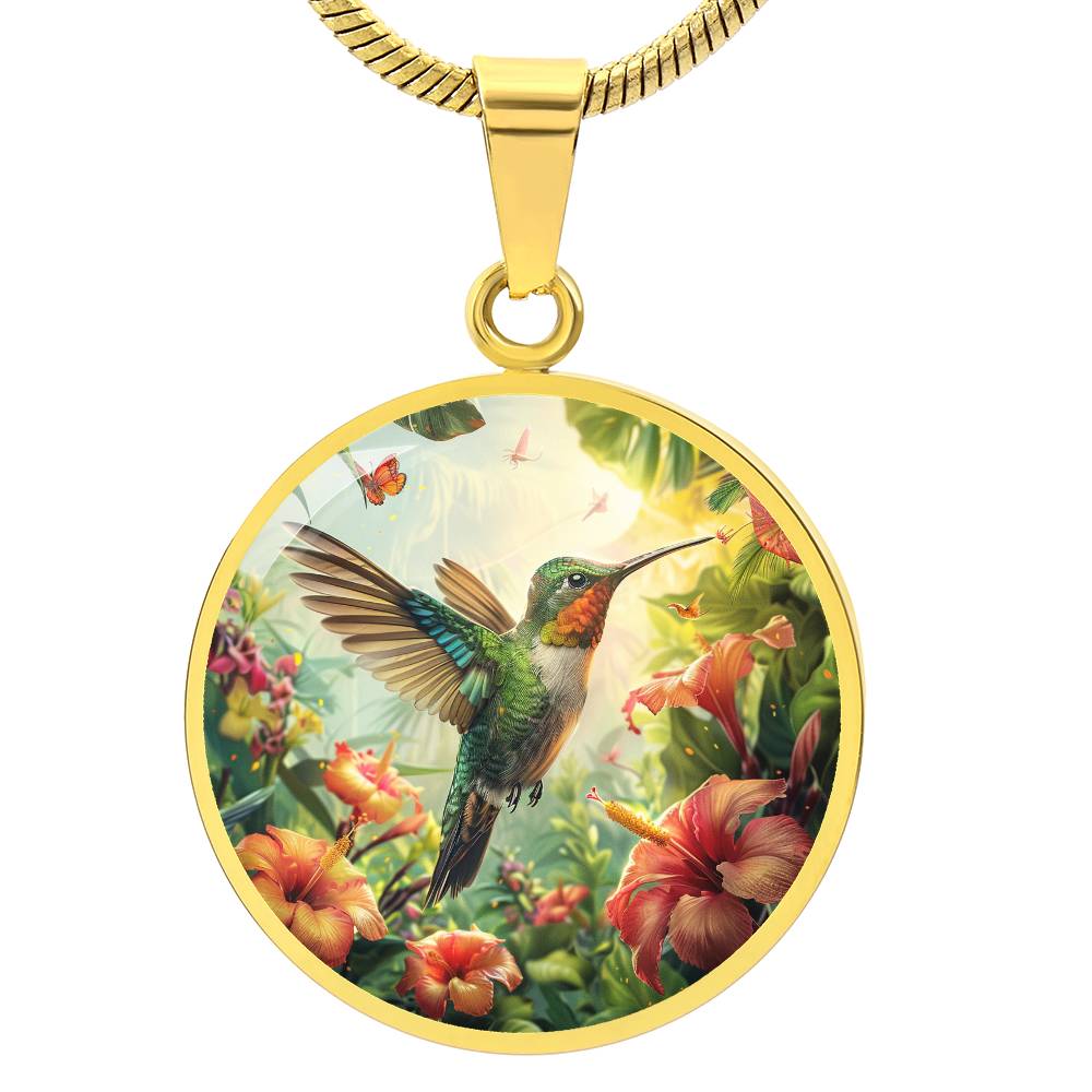 The Tropical Hummingbird Circle Pendant Necklace