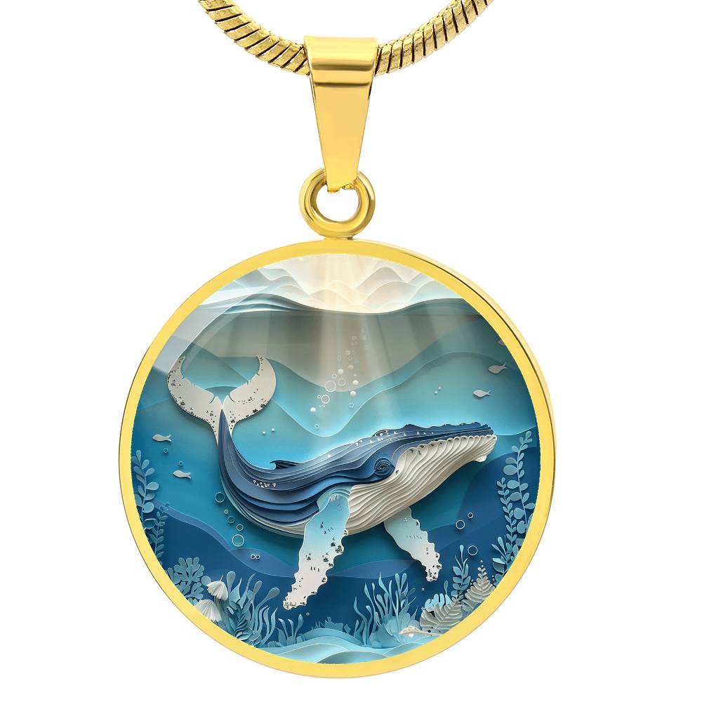 The Sunlit Humpback Whale Circle Pendant Necklace