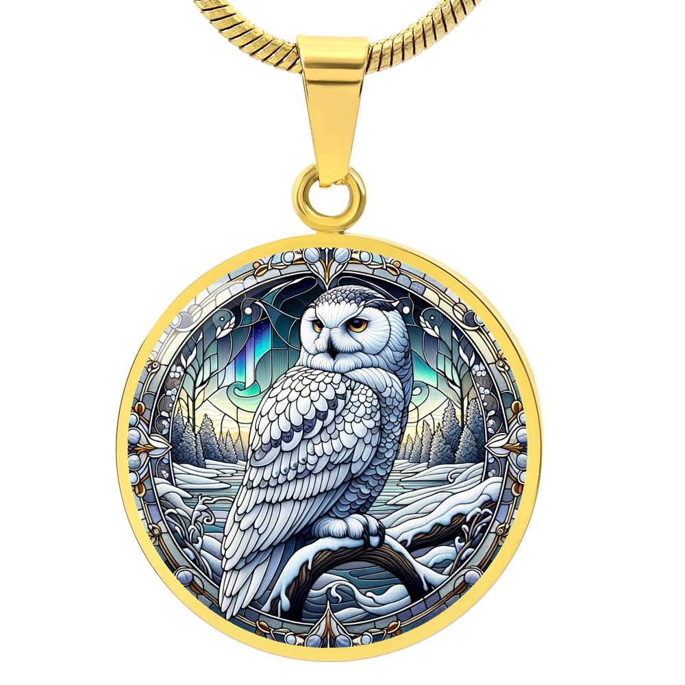 The Snowy Owl Circle Pendant Necklace