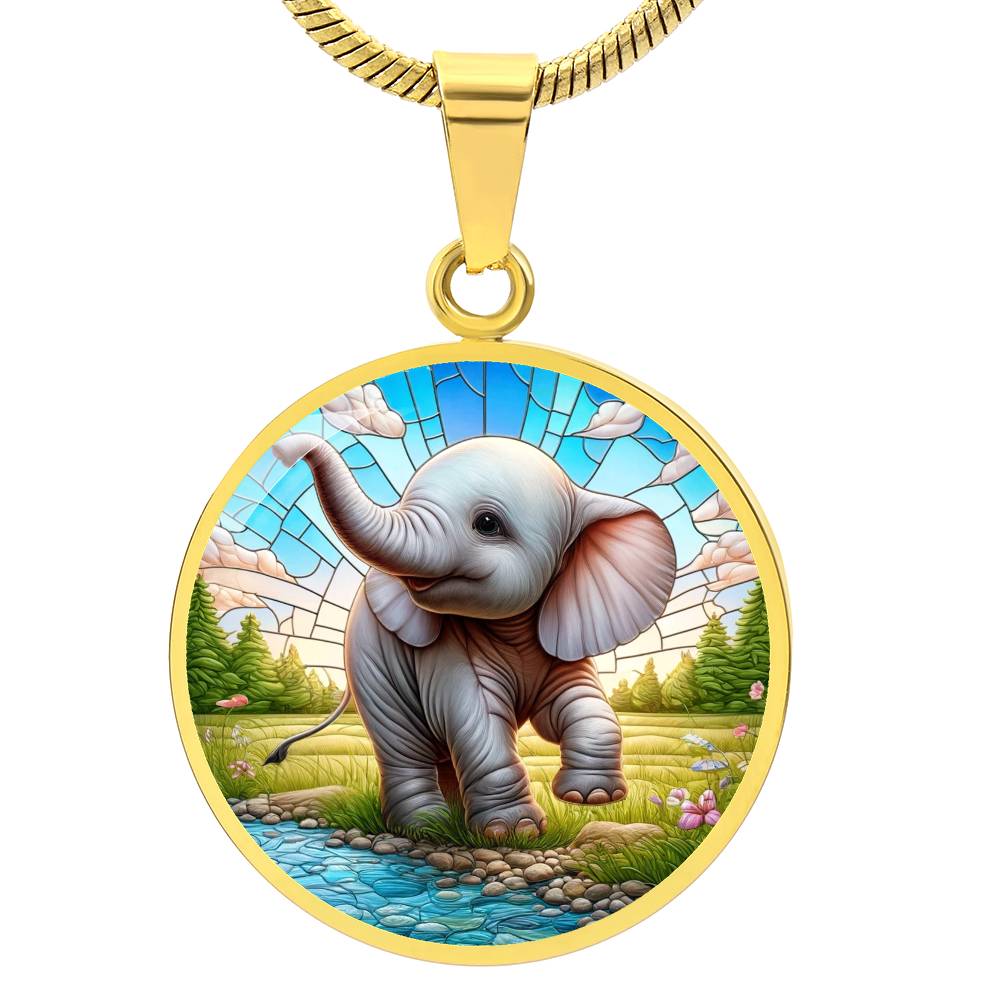 The Baby Elephant Circle Pendant Necklace