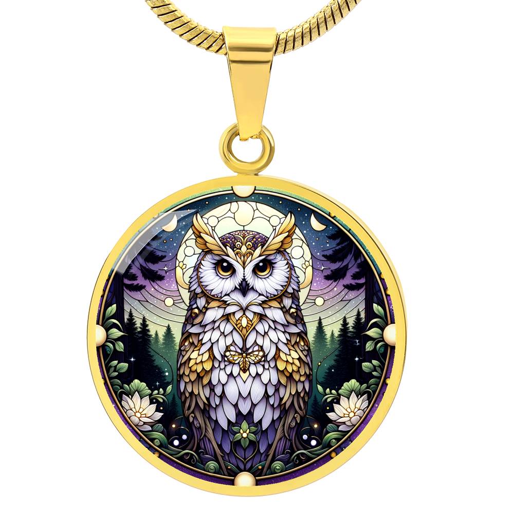 The Moonlit Purple Owl Circle Pendant Necklace