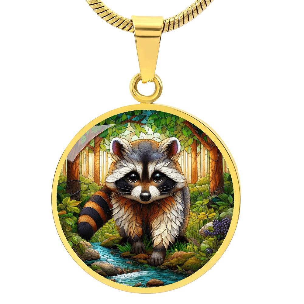 The Cute Raccoon Circle Pendant Necklace