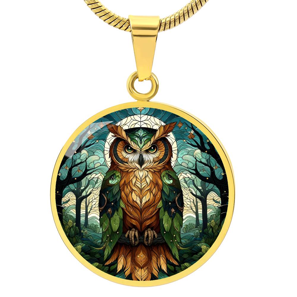 The Forest Owl Circle Pendant Necklace