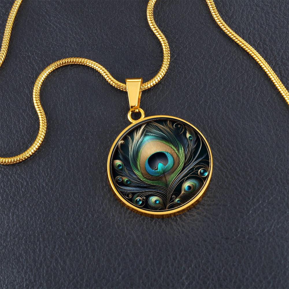 The Peacock Feather Circle Pendant Necklace