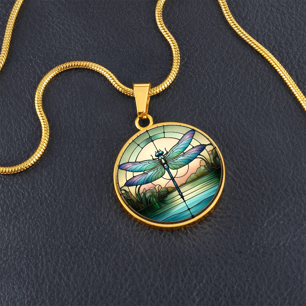 The Dragonfly Serenity Circle Pendant Necklace