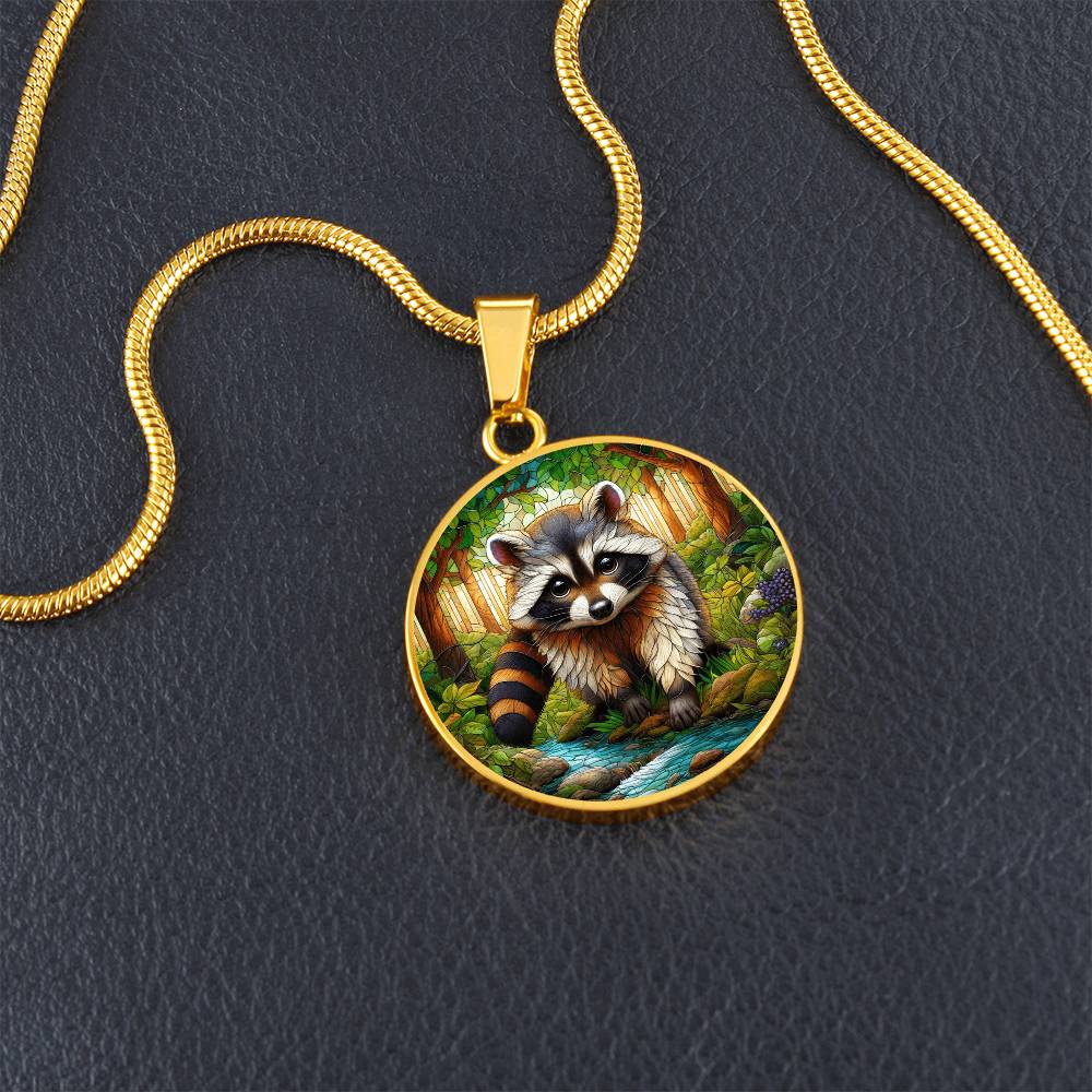 The Cute Raccoon Circle Pendant Necklace