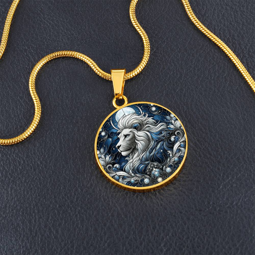 The Celestial White Lion Circle Pendant Necklace