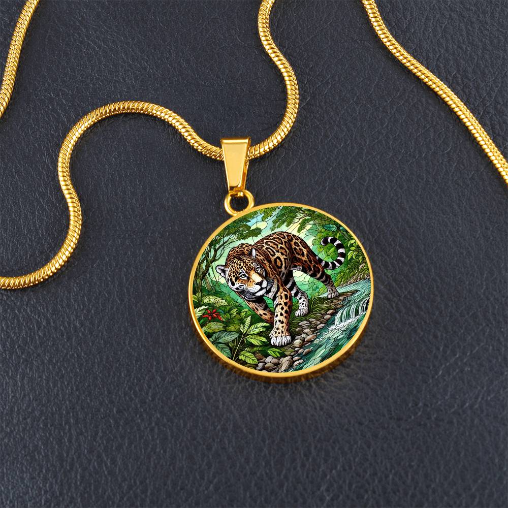 The Prowling Jaguar Circle Pendant Necklace