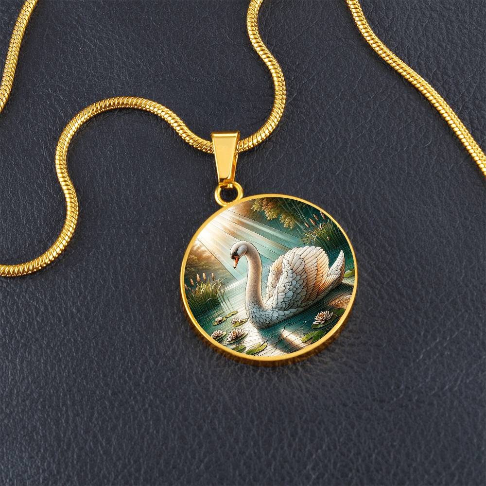 The Serene Swan Circle Pendant Necklace