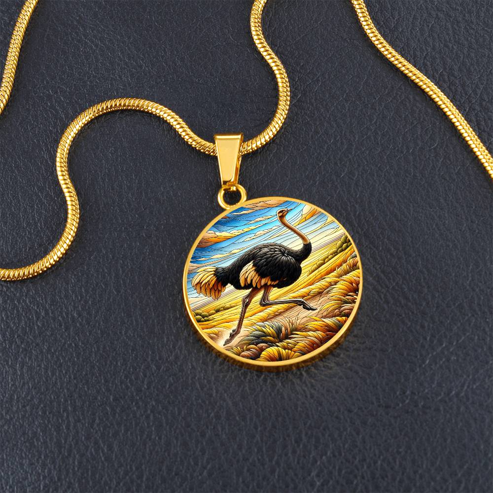 The Ostrich Bird Circle Pendant Necklace