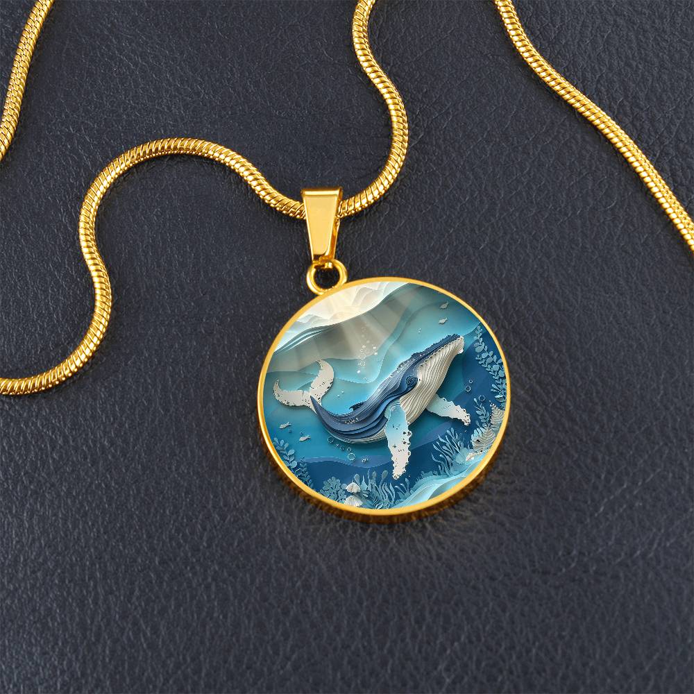 The Sunlit Humpback Whale Circle Pendant Necklace