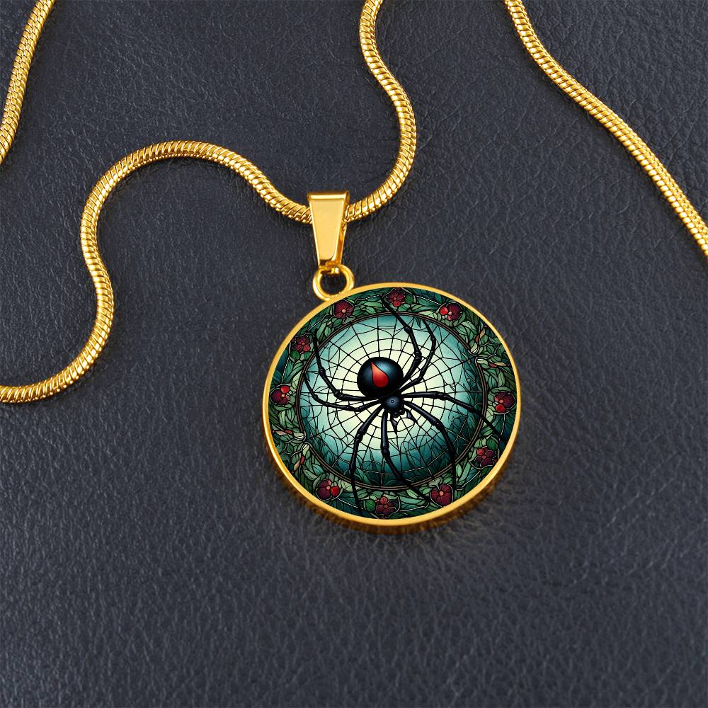 The Black Widow Spider Circle Pendant Necklace