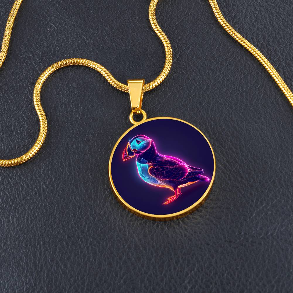 The Neon Puffin Circle Pendant Necklace