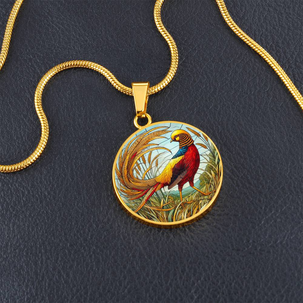 The Golden Pheasant Bird Circle Pendant Necklace