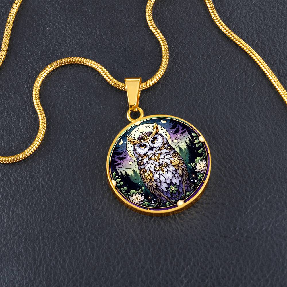 The Moonlit Purple Owl Circle Pendant Necklace