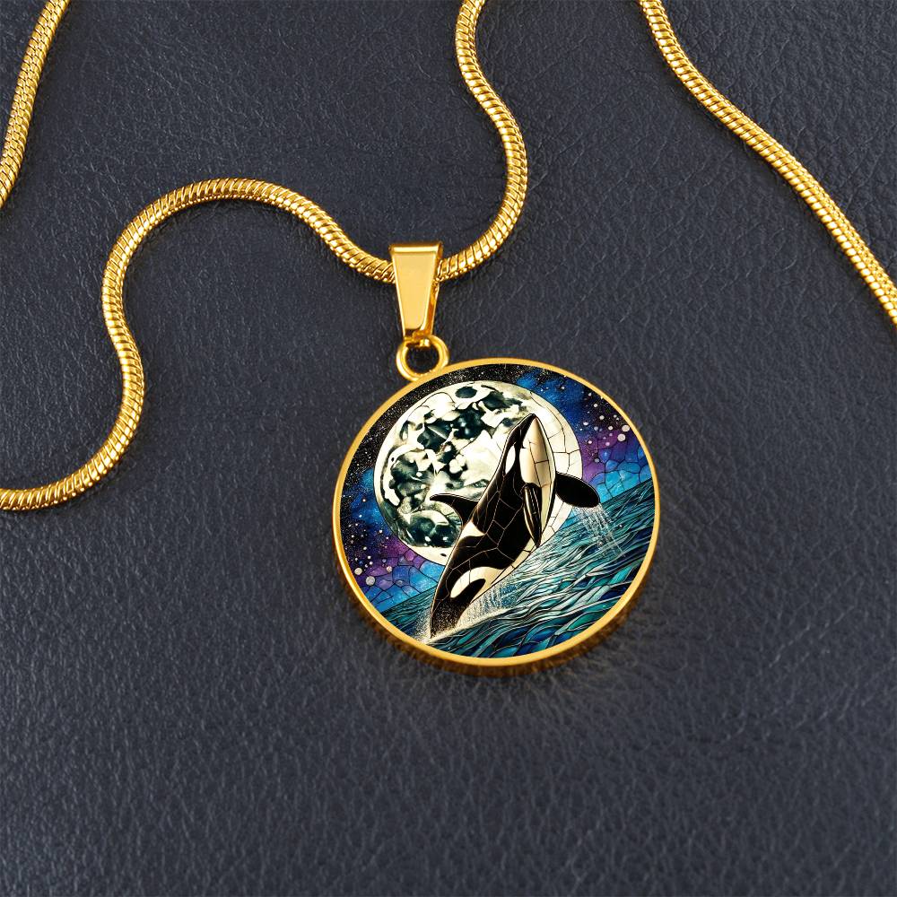 The Moonlit Orca Circle Pendant Necklace