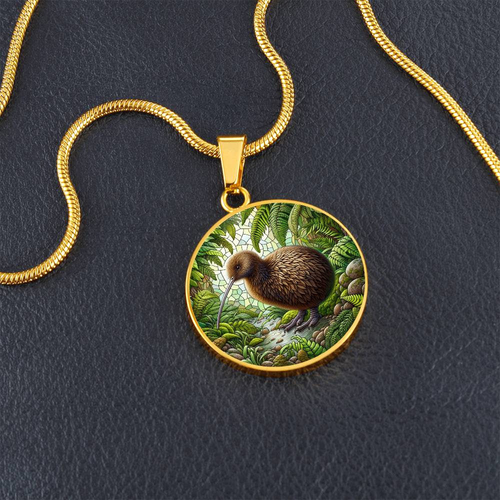 The Kiwi Bird Circle Pendant Necklace