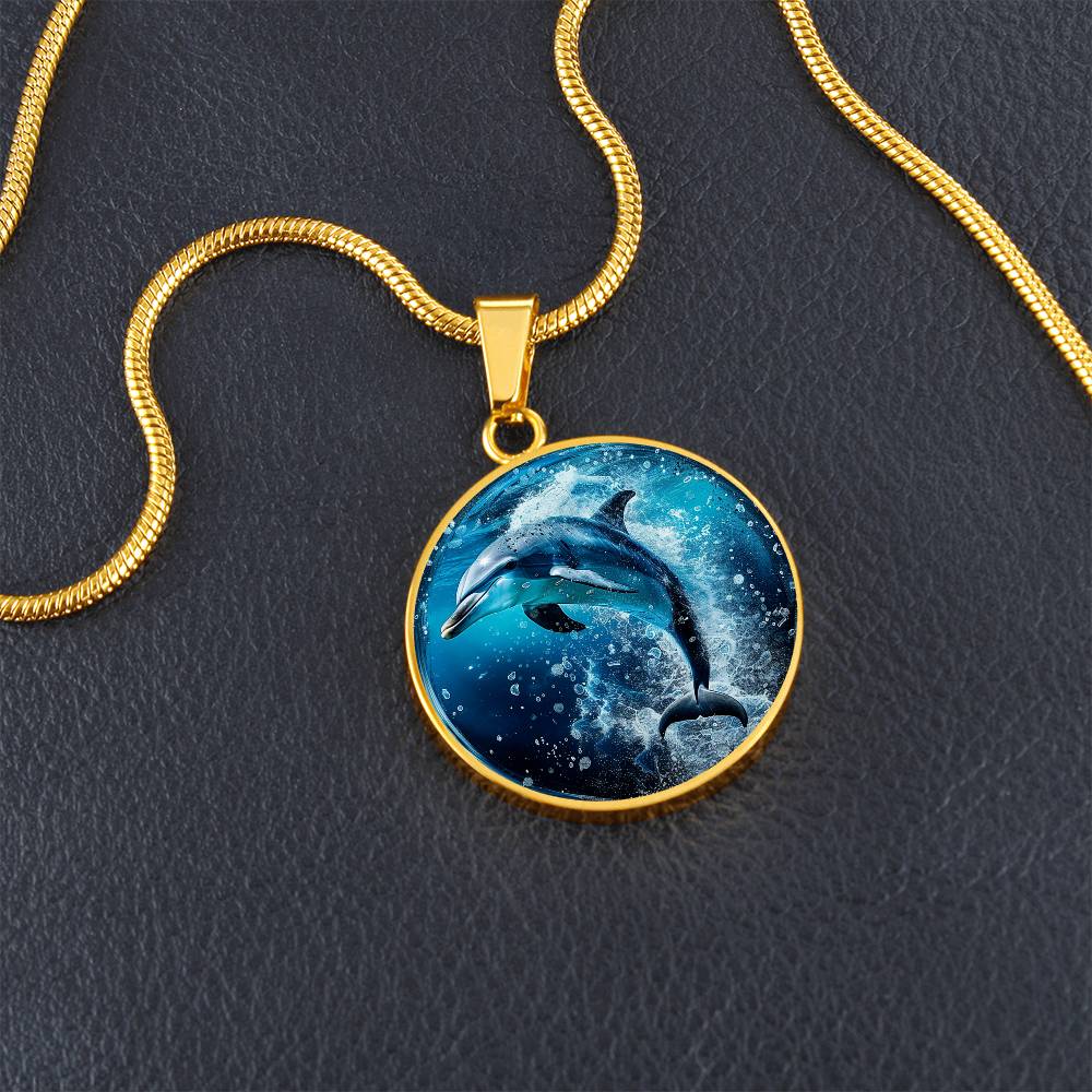 The Blue Dolphin Circle Pendant Necklace