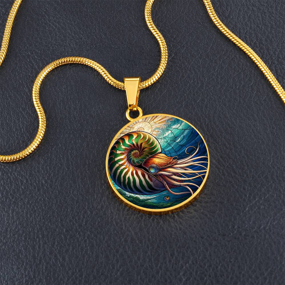 The Green Nautilus Circle Pendant Necklace