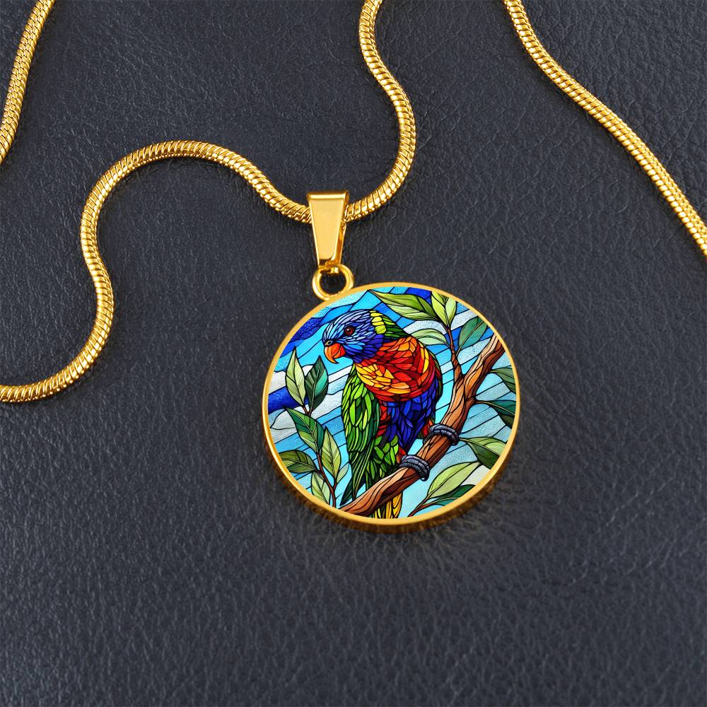 The Lorikeet Bird Circle Pendant Necklace