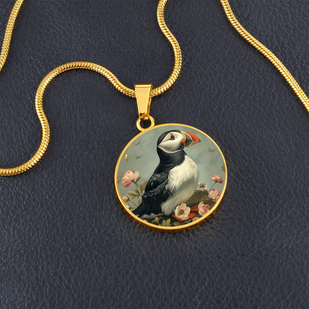 The Vintage Puffin Circle Pendant Necklace