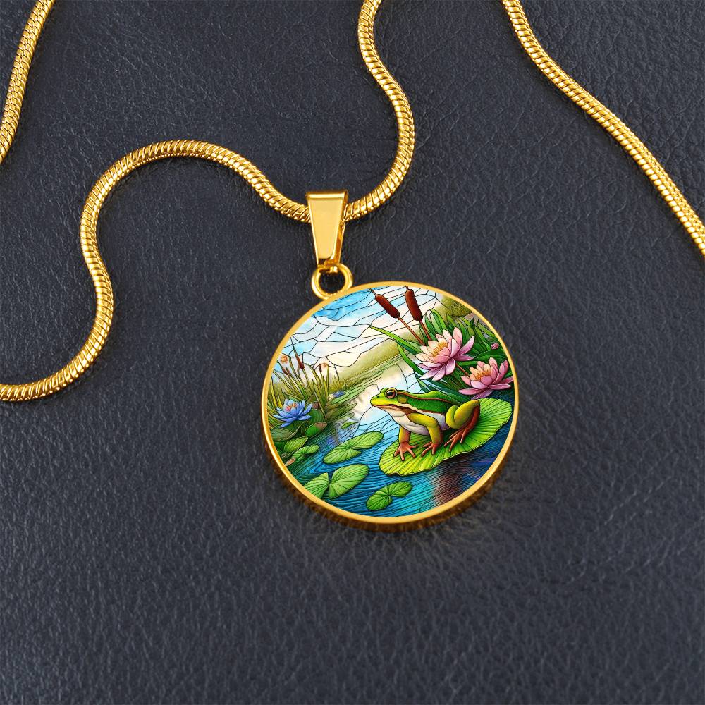 The Lily Pad Frog Circle Pendant Necklace