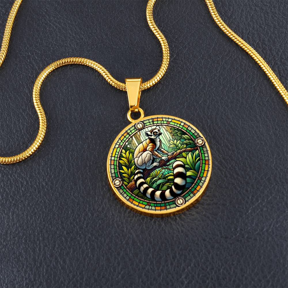 The Ring-Tailed Lemur Circle Pendant Necklace