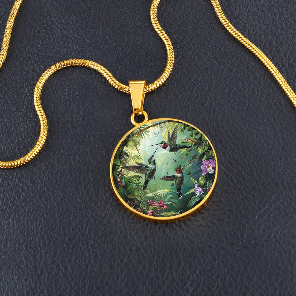 The Forrest Hummingbirds Circle Pendant Necklace