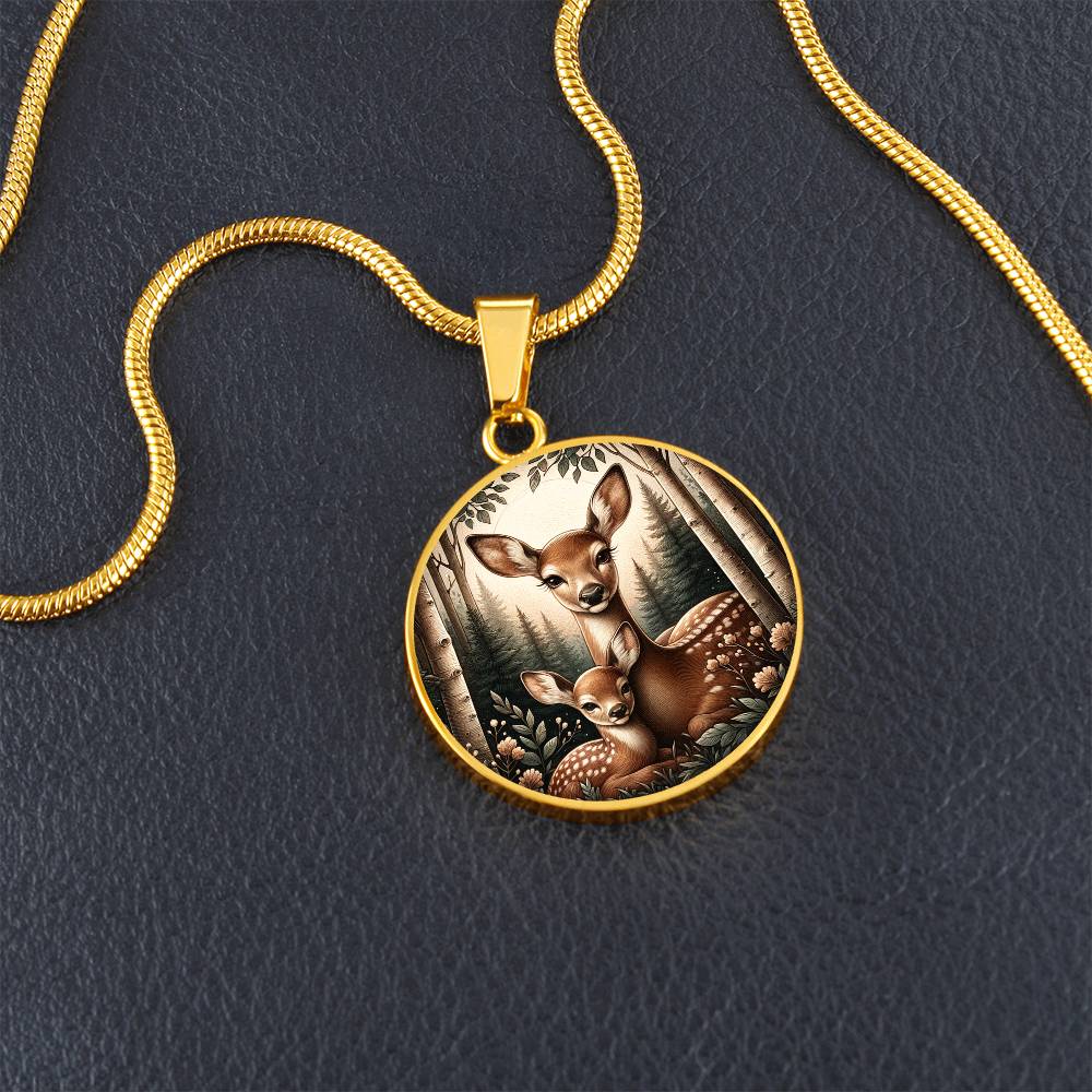 The Doe And Fawn Circle Pendant Necklace